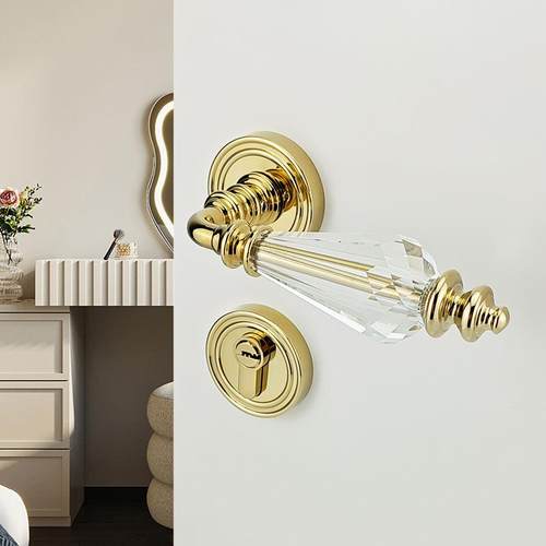 金色水晶门锁法式轻奢室内卧室房门锁木门把手含锁磁吸静音分体锁