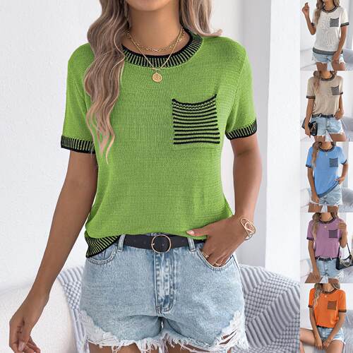 Women'S Summer Beach Vacation Short Sleeve Knitwear , Round