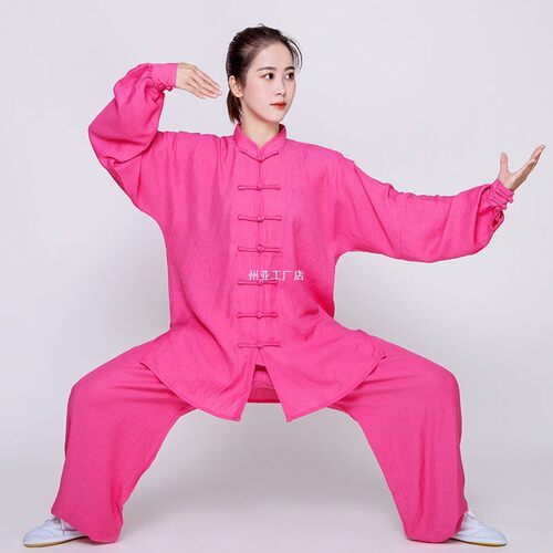 道士服太极服女棉麻太极拳风亚麻八段锦练功武术春秋透气