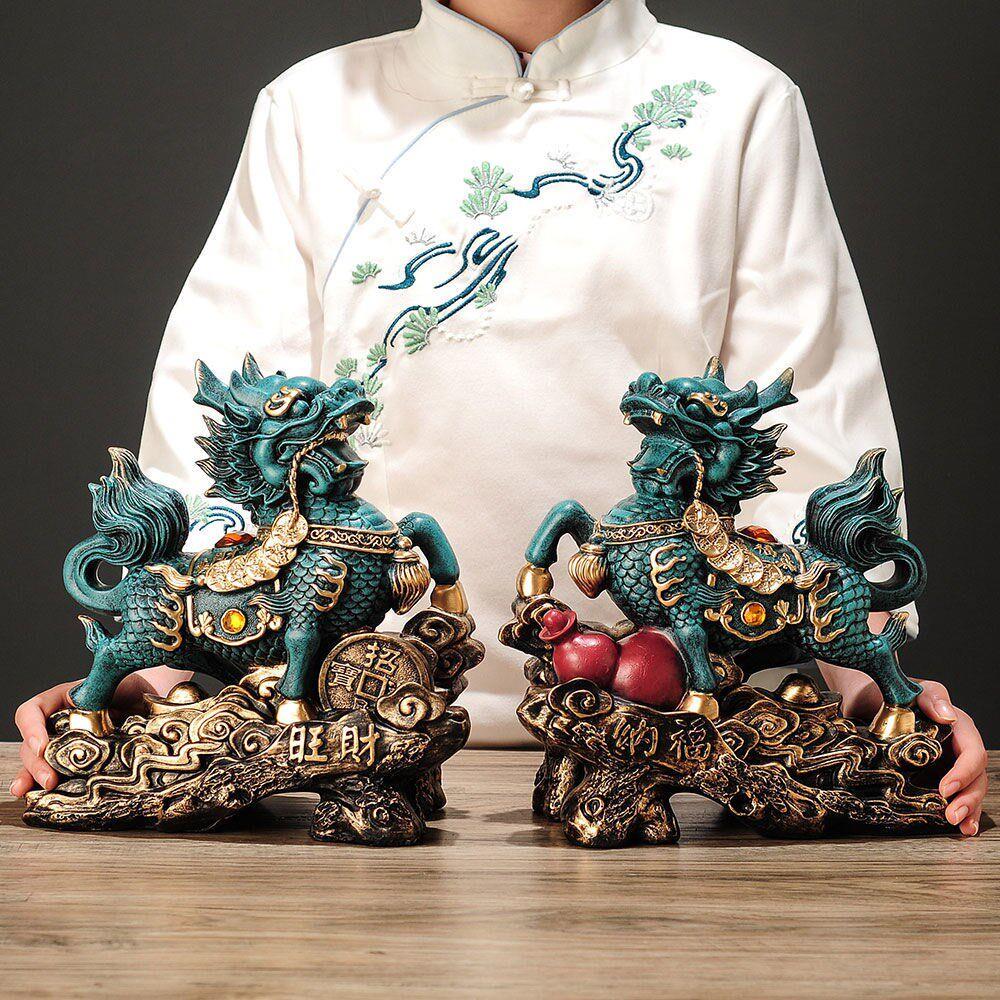 火麒麟摆件一对招财貔貅树脂工艺品新中式镇宅家居玄关客厅装饰品