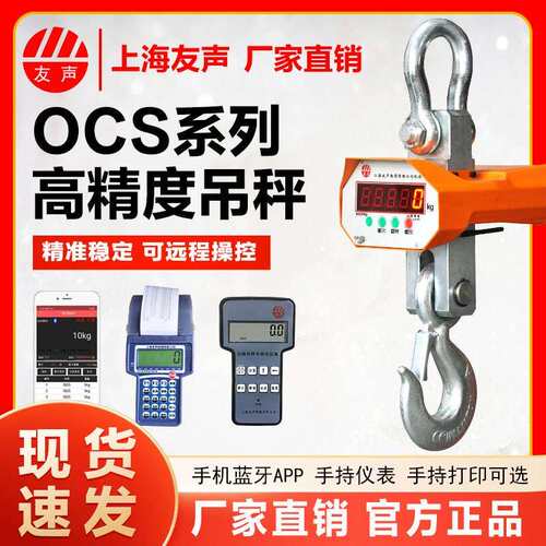 上海友声电子吊秤1-3吨高精度打印行车挂称OCS-5T10t无线吊钩磅称