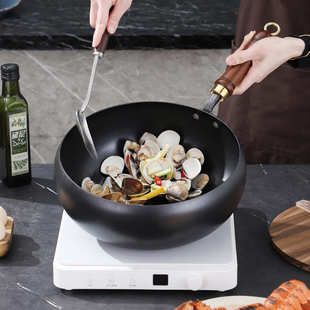 【加大尺寸28cm】章丘古法大肚锅家用铁锅炒菜不粘锅平底炒锅加厚