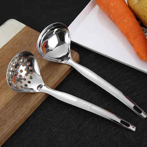 304不锈钢火锅汤勺漏勺家用厨房盛汤勺子粥勺心形大汤勺加厚漏勺