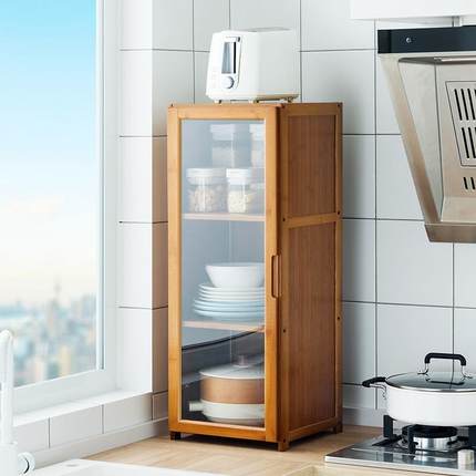 厨房碗盘收纳柜子带门多层置物架厨具餐具储物柜夹缝小橱柜窄