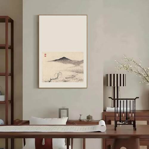 新中式水墨山水画宋代美学软装挂画茶室客厅禅意空间布置玄关壁画