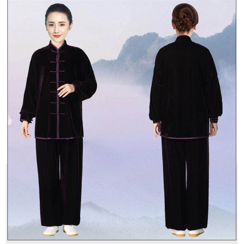 高档新款224冬季加厚太极拳服装不秋倒绒武术服演表服太极服金0丝