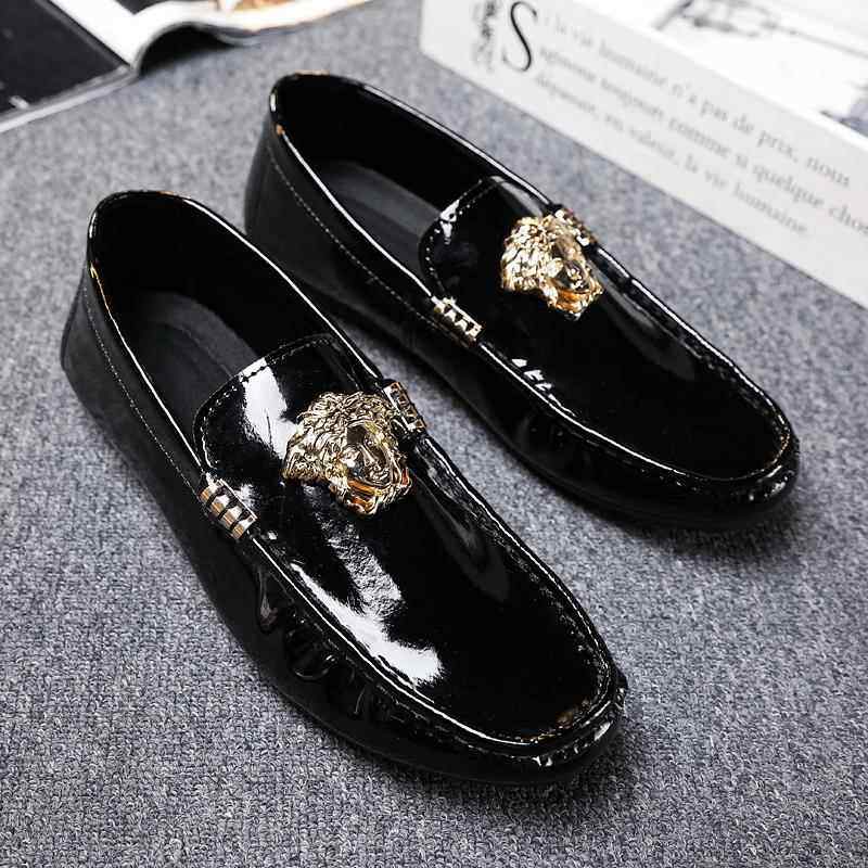 高档春版季漆皮鞋子男豆豆鞋学生网韩伙一脚蹬懒人脚社会精神小红