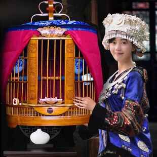 广式鸟笼竹制画眉八哥鸟笼子全套专用家用精品手工老竹编艺隆鸟笼