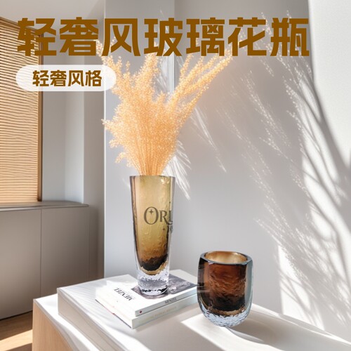 简约现代轻奢玻璃花瓶摆件手工艺术花器客厅茶几样板间家居装饰品