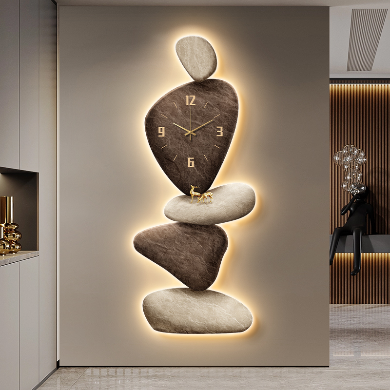 石来运转玄关画装饰画壁灯带时钟发光灯画现代入户壁画寓意好挂画