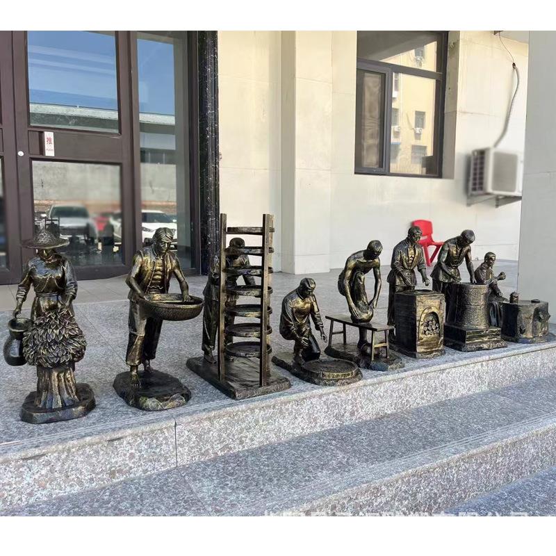 铸铜仿铜采茶文化人物雕塑茶园公园户外景观制茶流程茶艺雕塑摆件