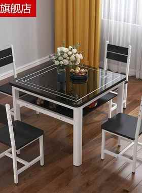 钢MPN璃双层餐桌化椅小组合玻户型家用吃饭桌子出租屋客餐厅阳台
