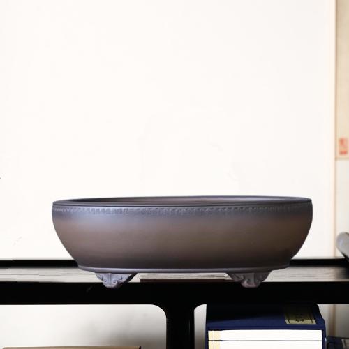 宜兴紫砂花盆紫泥仿古简约椭圆形中号透气杜鹃松柏盆景张氏专用盆