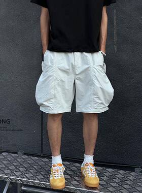 Entong夏季白色大口袋工装短裤男士夏外穿薄款美式宽松休闲 五分