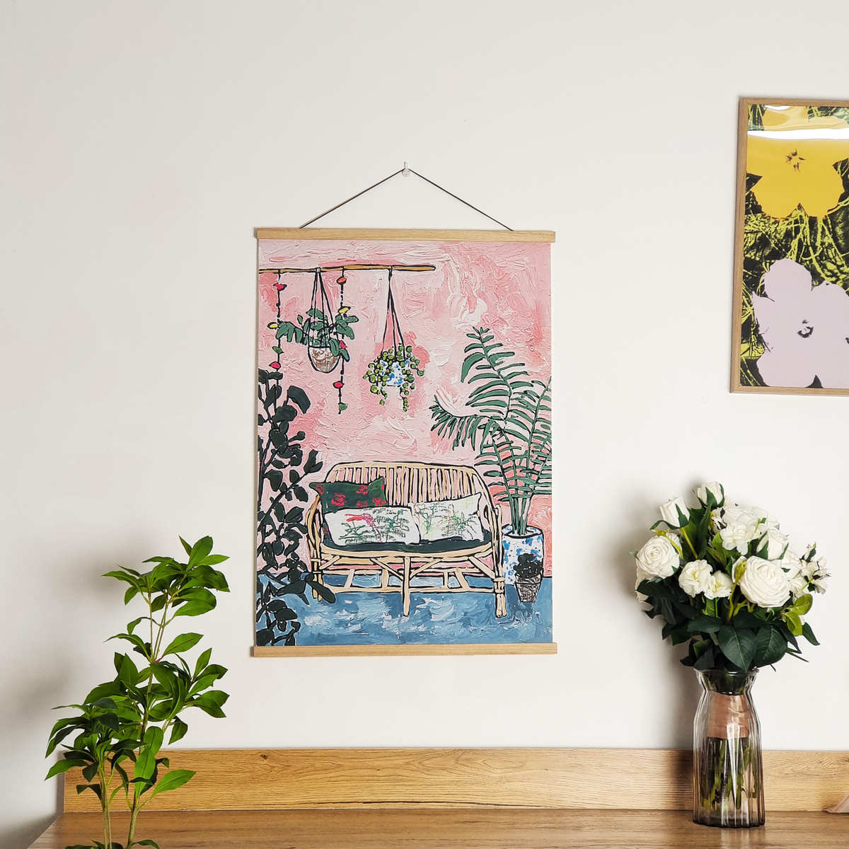 小众复古花卉系列实木磁铁挂轴画客厅卧室儿童房挂画免打孔装饰画图片