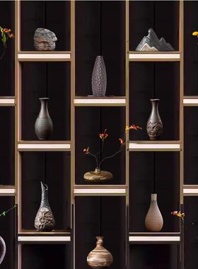 新中式仿古禅意花器 粗陶小花插水培器皿陶瓷小茶道花瓶茶桌摆件