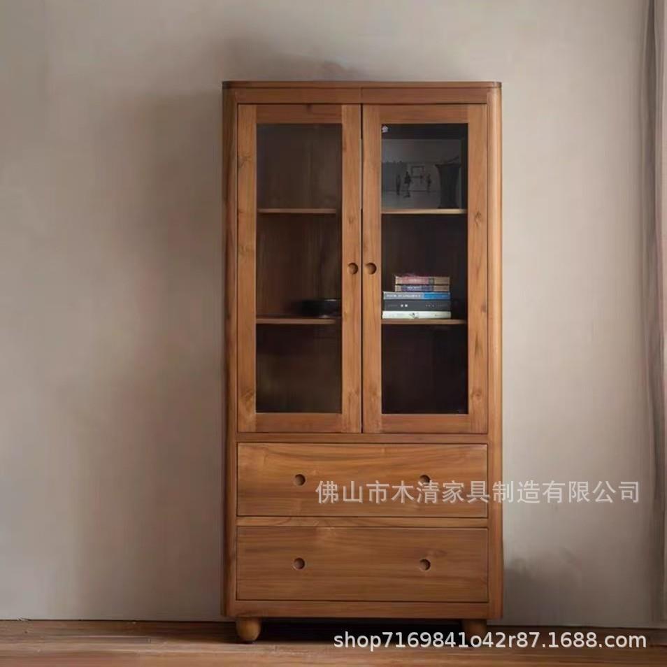 复古双开门立柜展示柜书柜实木收纳储物柜客厅酒柜