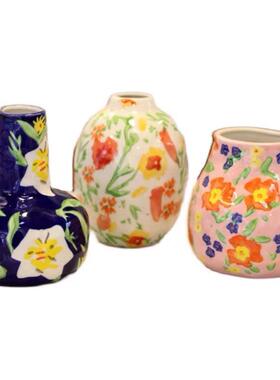 花瓶摆件古风燕尾房间手绘装饰客厅复家居陶瓷兰花瓶插花日式