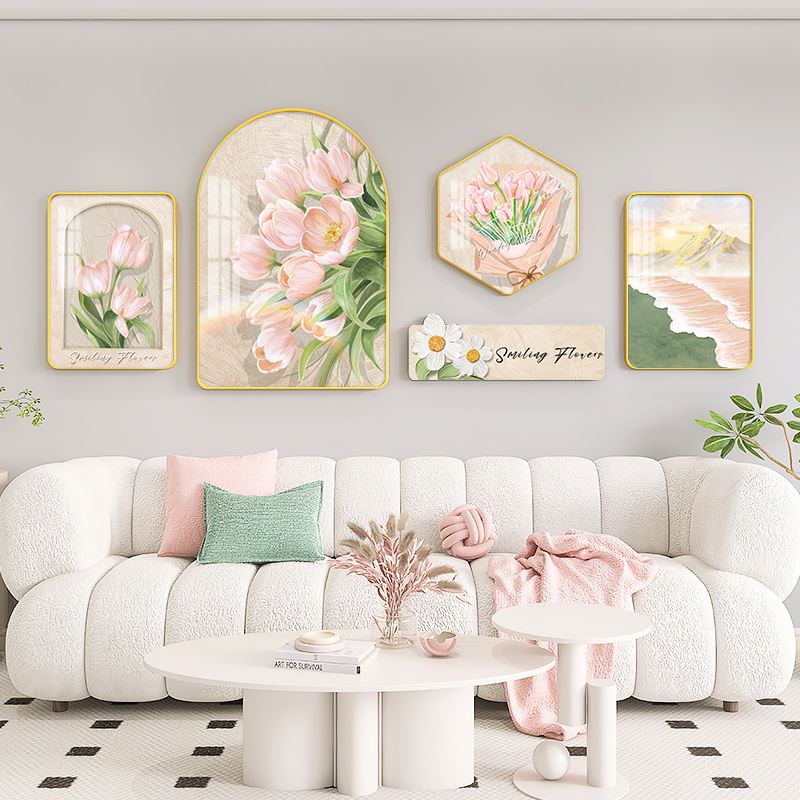 北欧客厅沙发背景墙装饰画奶油风小清新挂画田园花卉挂墙组合壁画图片