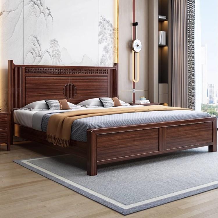 新中式乌金木实木大床主卧轻奢2米1.8双人床现代简约高箱储物婚床