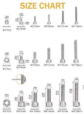 1080pcs Steel Hex Socket Screws Includes Nut & Washers Hex