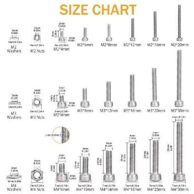 1080pcs Steel Hex Socket Screws Includes Nut & Washers Hex