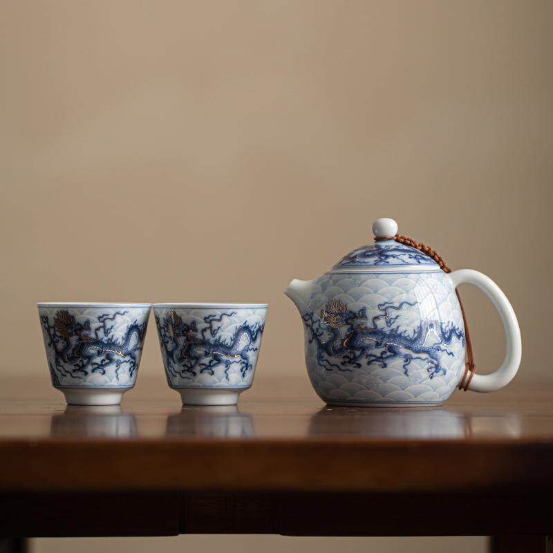龙年礼品金银错泡茶壶一壶二杯高档陶瓷功夫茶具套装家用茶盘礼盒