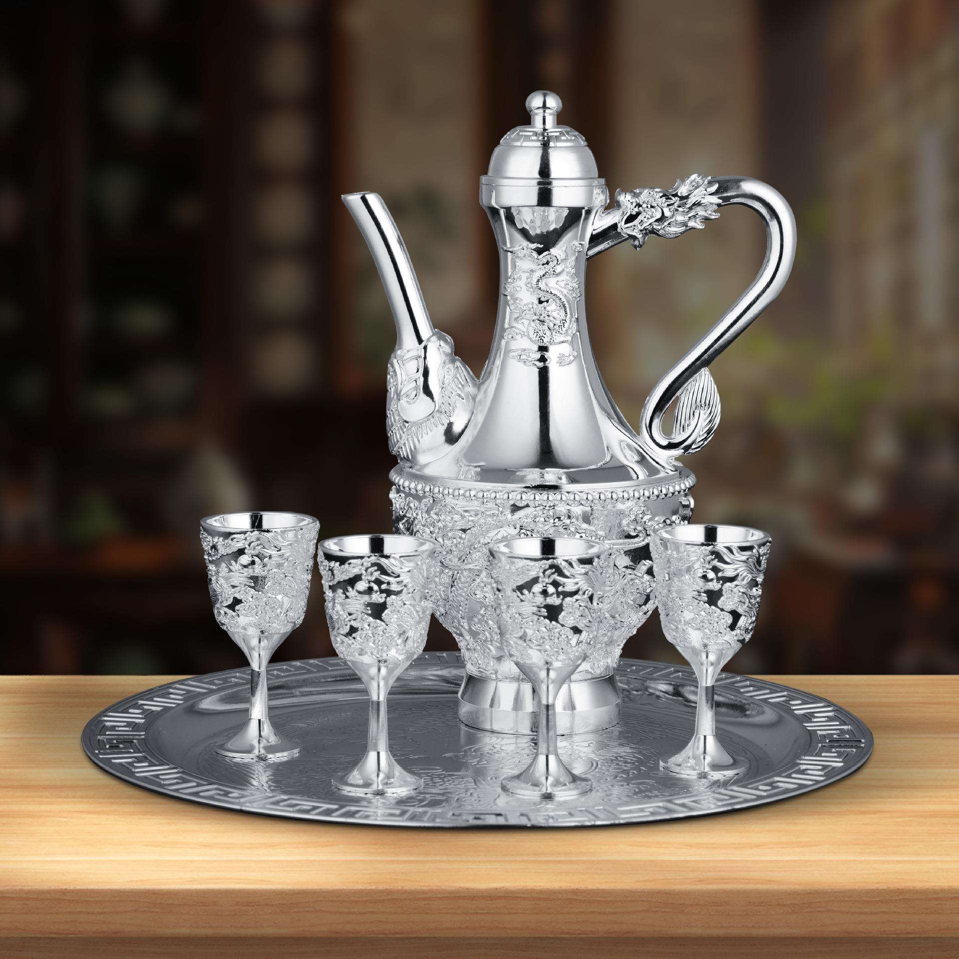 鎏银酒壶酒具套组龙凤精雕工艺酒器套装家具餐厅摆件日常送礼藏品