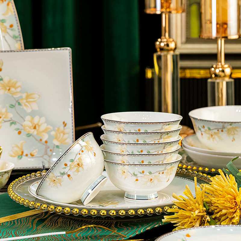 2024陶瓷餐具套装碗盘碟子组合全套礼品批发景德镇骨瓷碗筷套装