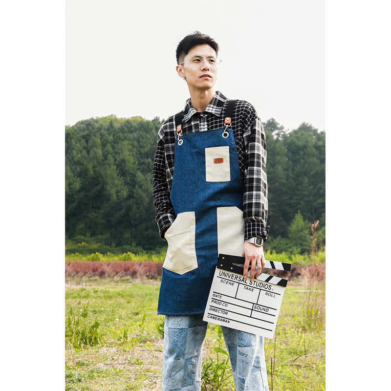 餐饮牛仔围裙美甲厨房奶茶店烘焙咖啡师厚帆布工作服印制logo