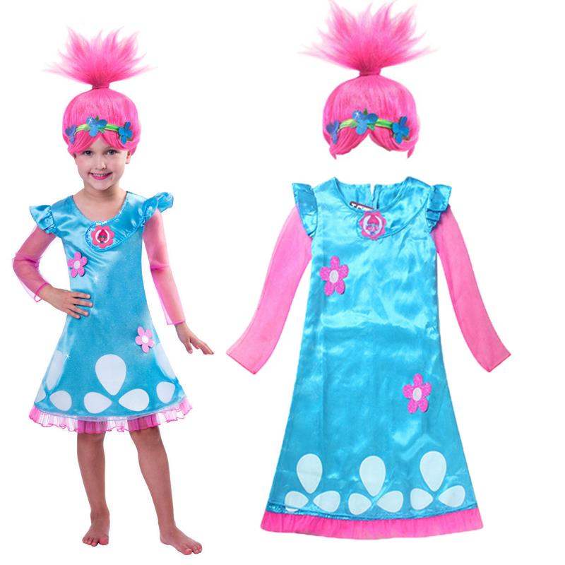 trolls2迪士尼公主裙子魔发精灵外贸女儿童服装生日连衣裙万圣节