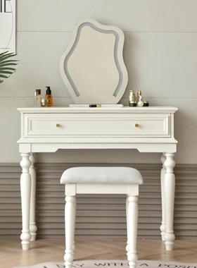 新客款美式田园实VHR木子斗柜梳妆台一小户型卧室白色带镜化妆桌