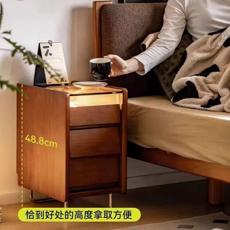 中古风窄款床头柜实木超窄收纳储物小户型边柜家用卧室角落置物