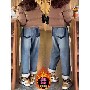 胖mm高腰遮肉显瘦萝卜老爹裤 加绒弹力哈伦牛仔裤 女2025年秋冬大码