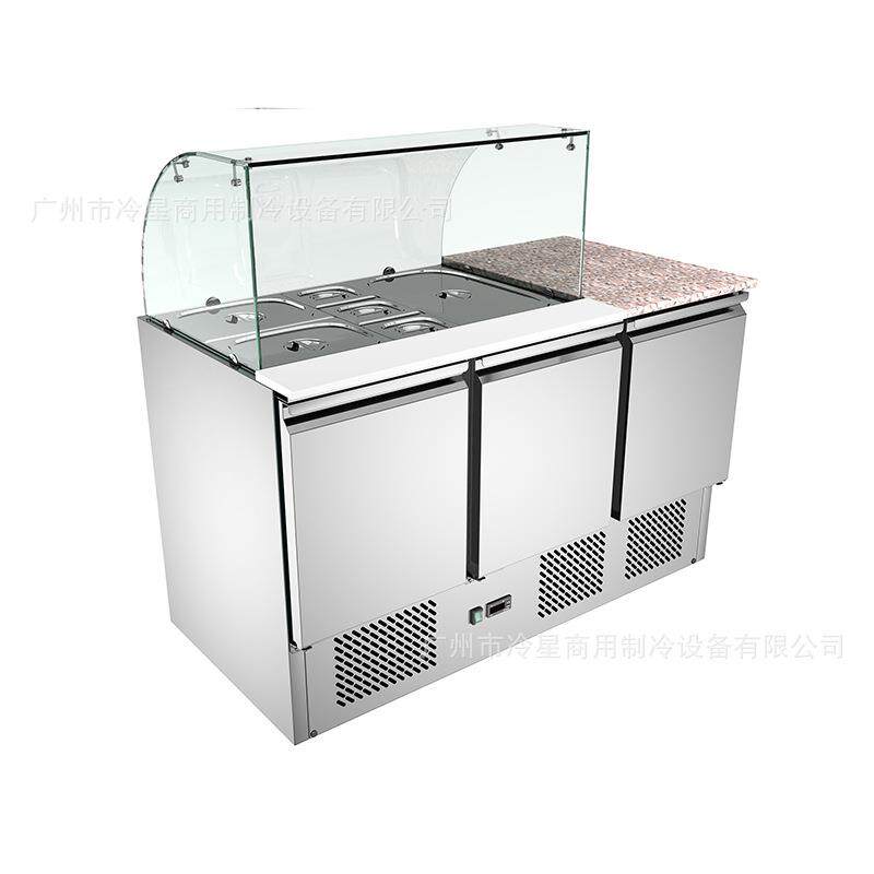 水果保鲜柜玻璃罩沙拉台挖孔冷藏展示工作台冰箱披萨调料台冰柜