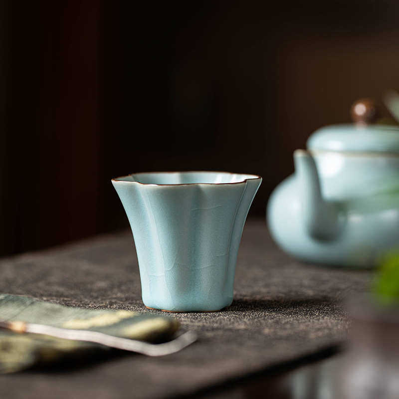汝窑开片复古创意单主人杯茶具茶杯陶瓷主人功夫品茗杯家用如意杯