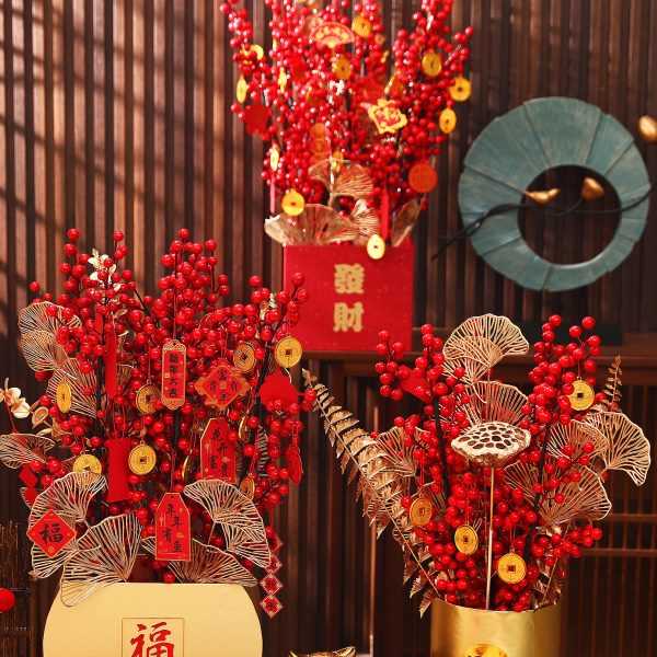 吧春福门装饰元旦桶酒店过发财树场景布置前台年节新年店商场摆件