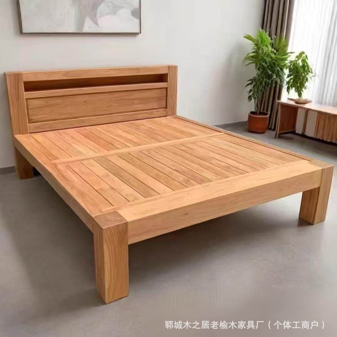 构中榆木木实咨询式床卧室双人床复古民宿木床榫卯结原木加厚单人