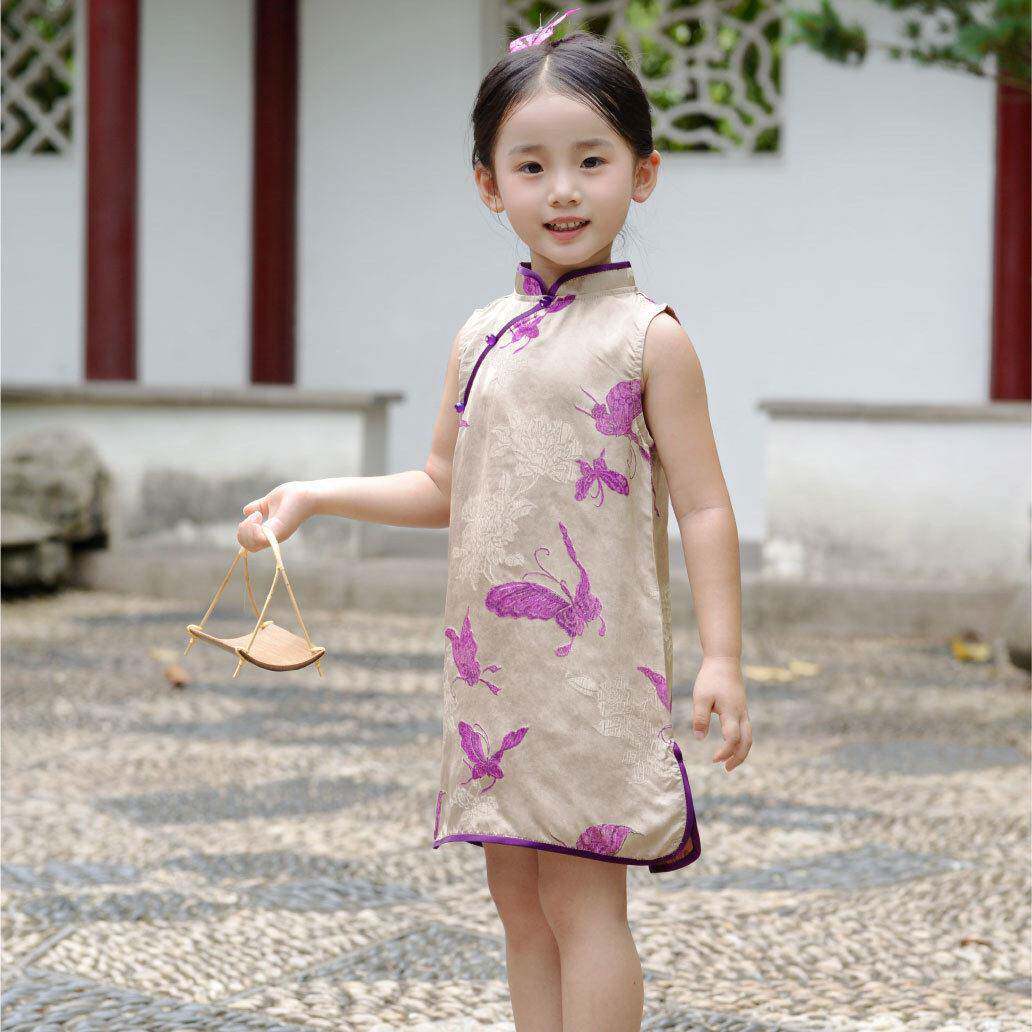 女童夏款旗袍裙中国风薄款童旗袍复古纯色唐装汉服童装