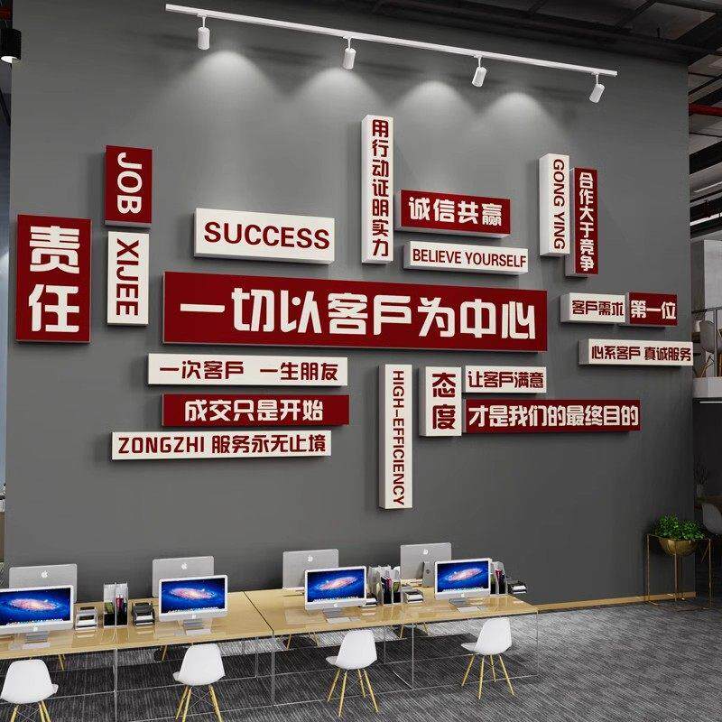 企业文化墙面装饰办公室氛围布置励志标语电商销售公司进门形象墙