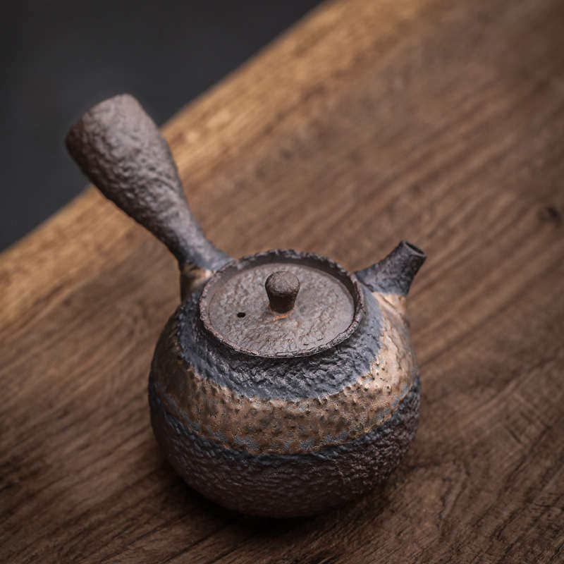 茶具烧手工复古茶壶陶瓷石纹滤泡古把过泡茶泥家用岩壶早侧老功夫