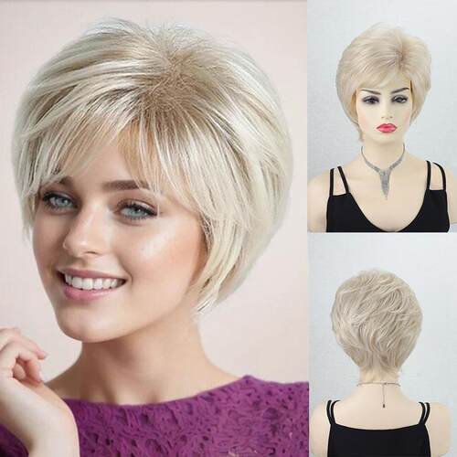 Women's fluffy gold short synthetic wig headband