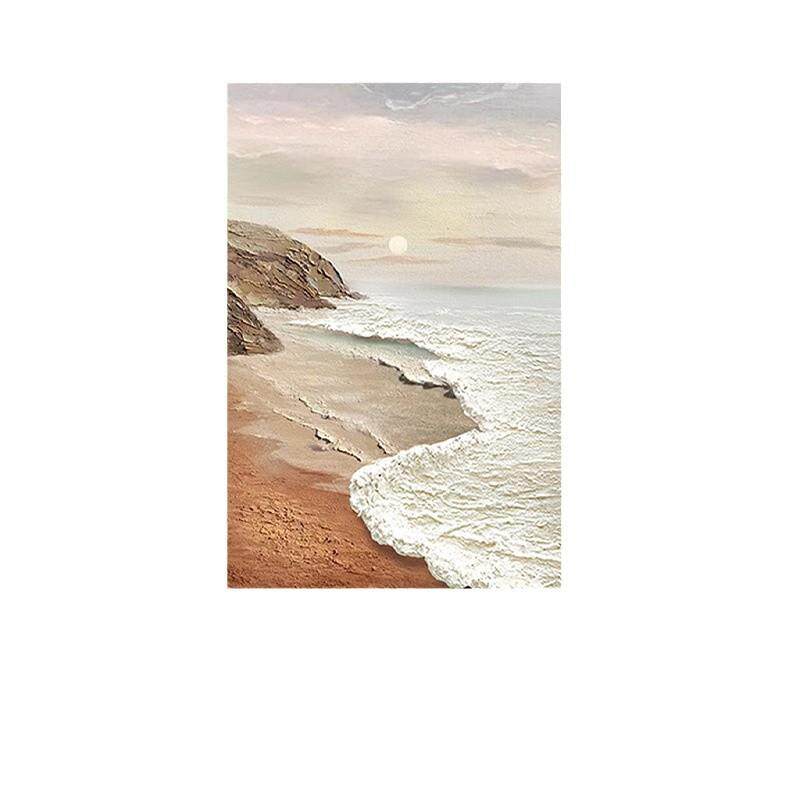 手绘油画沙发背景墙客厅装饰画玄关油画厚肌理海上日出竖版挂画