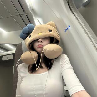 可爱小猫连帽U型枕女飞机高铁旅游出行睡觉靠枕卡通记忆棉护颈枕