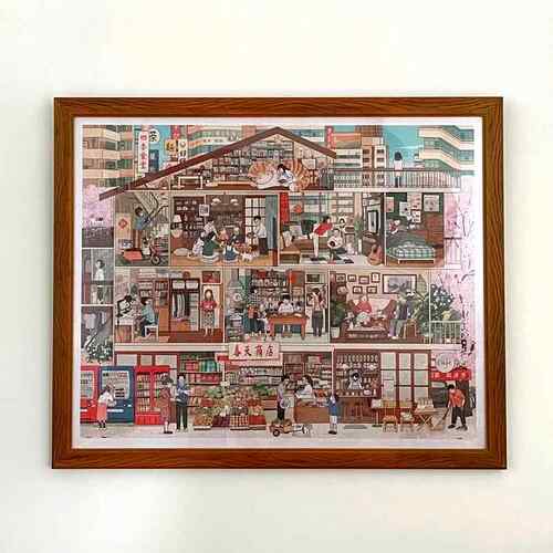 3DJP拼图框架2000实木覆古画 画框美式相框拼图框长方形1000片拼