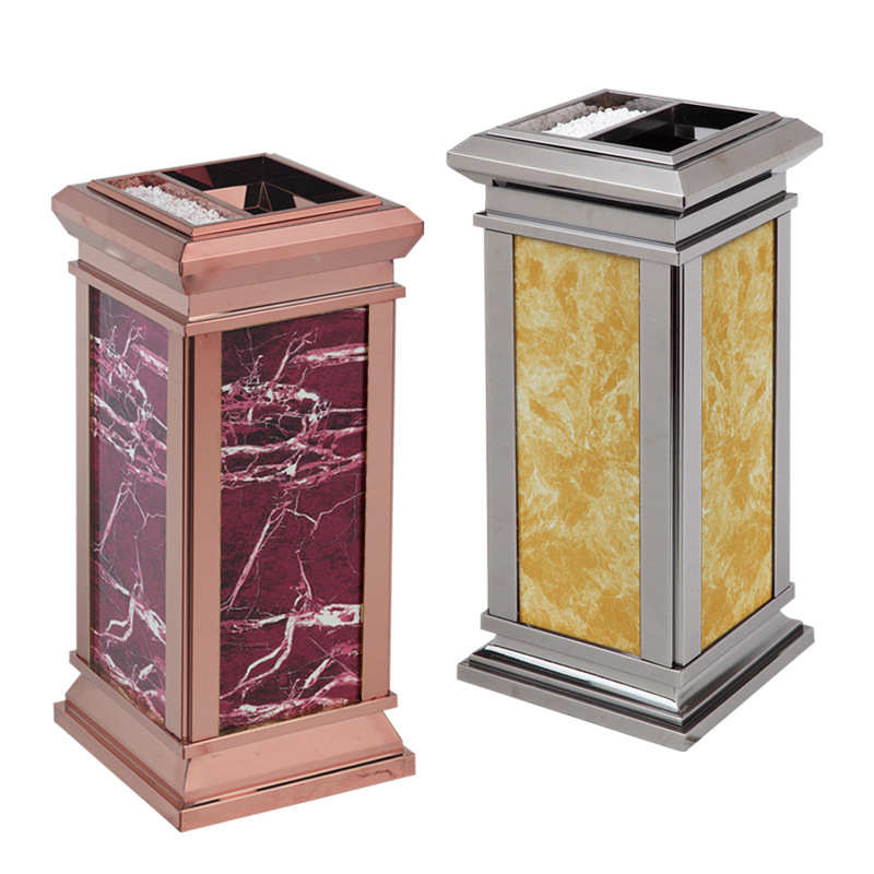 酒店大理石垃圾桶钛金四菱角座地烟灰桶KTV宾馆走廊垃圾桶烟灰缸