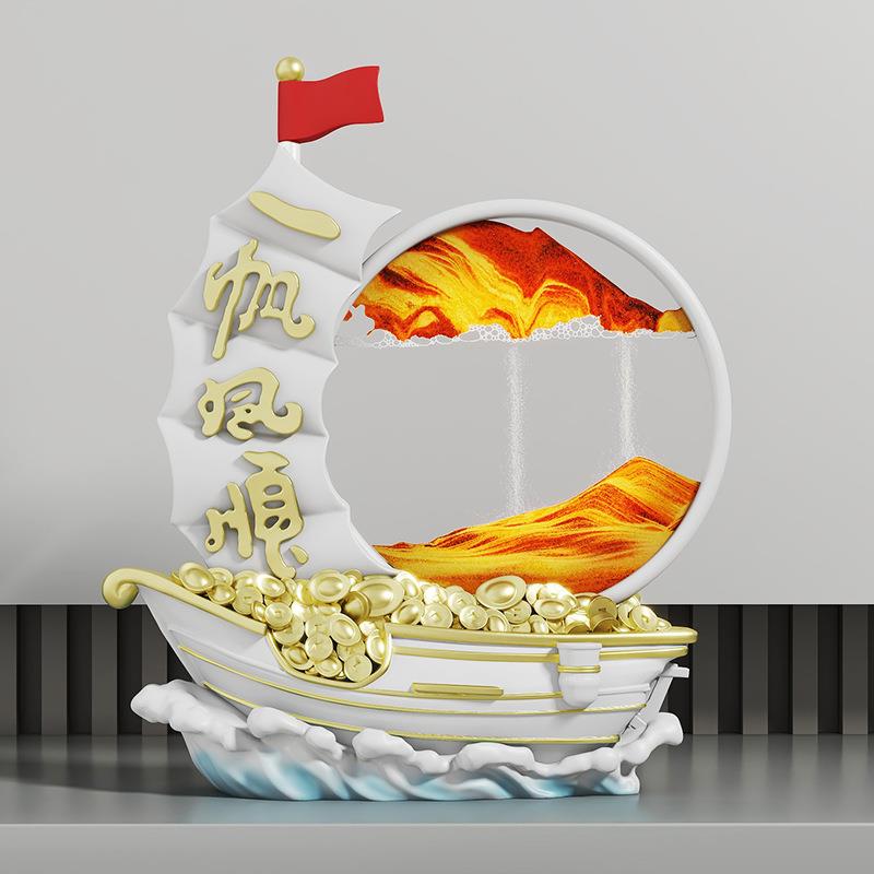 酒柜装饰品摆件高档轻奢办公室电视柜客厅玄关一帆风顺流沙画沙漏