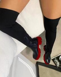 女大码平跟过膝弹力飞织靴Big yards 43 women knee-high boots