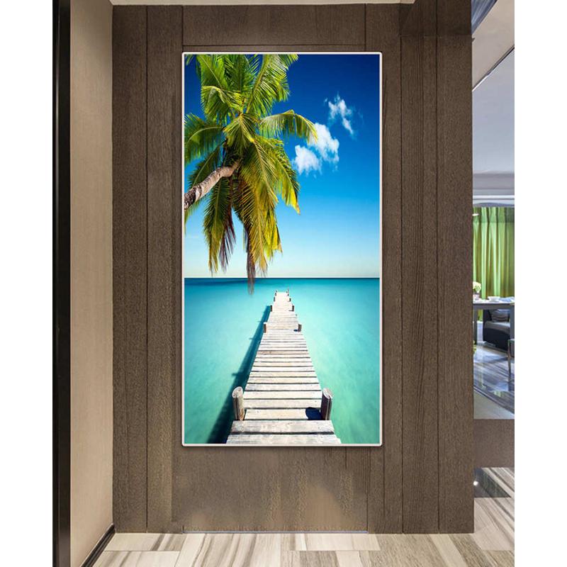 北欧玄关酒店装饰画入户过道走廊挂画竖版墙上海景画现代简约壁画
