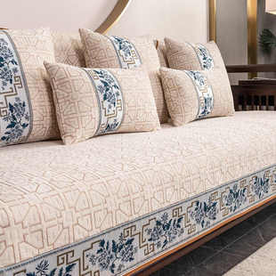 防滑布艺坐垫子全包全盖耐脏皮沙发套罩新中式轻奢沙发垫四季通用